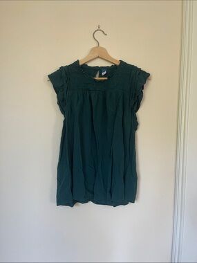 Old Navy Dark Green Smocked Cap-Sleeve Tunic